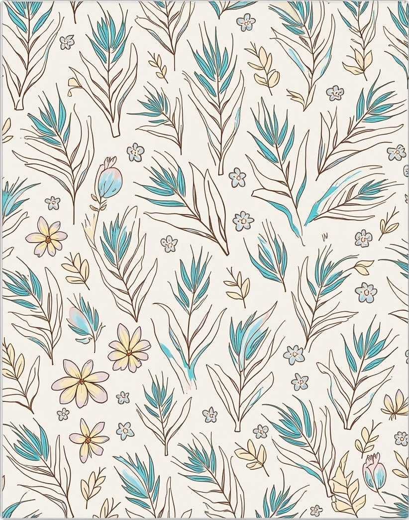Botanical Line Art Floral Pattern Rug