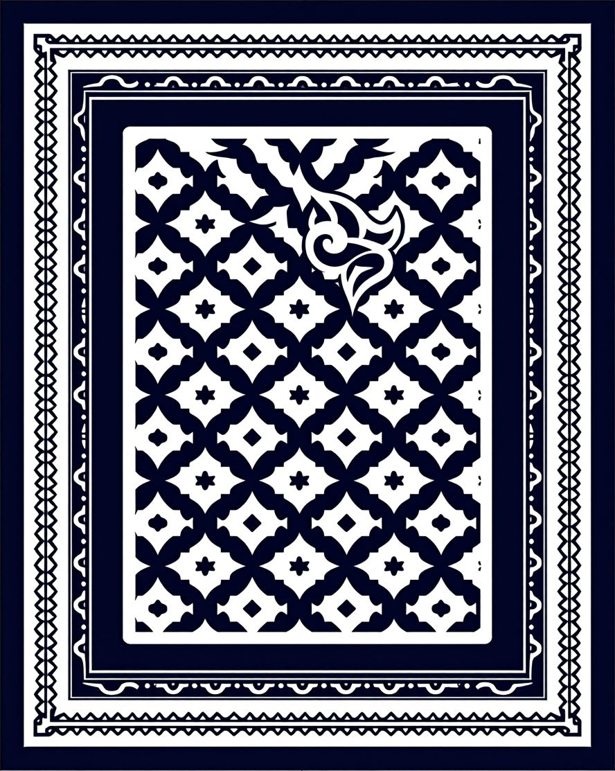 Ornate Lattice Border Geometric Rug