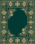 Emerald Green Floral Vine Border Design Rug