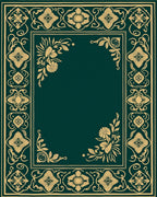 Emerald Green Floral Vine Border Design Rug