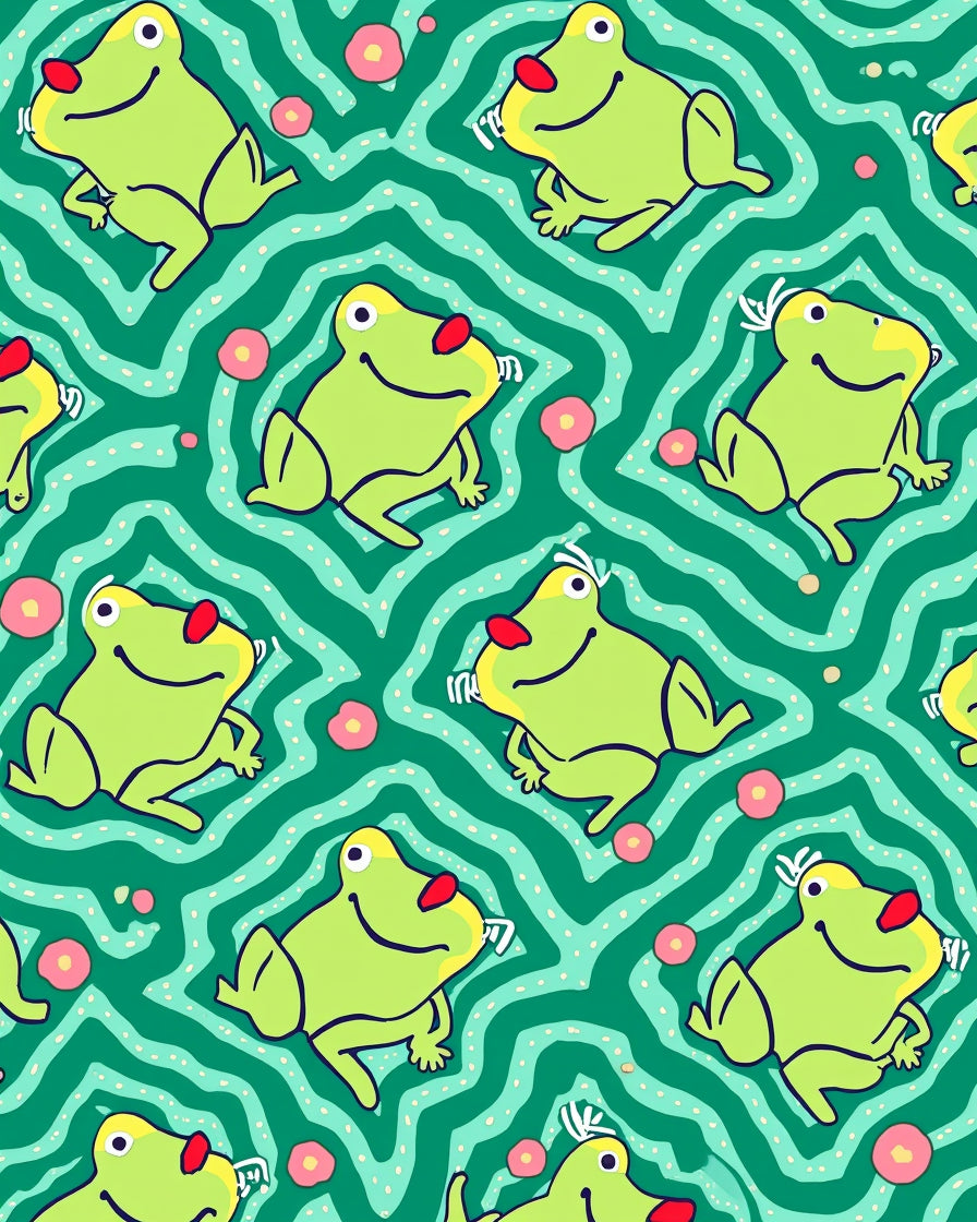 Playful Froggy Pattern with Wavy Lines Rug