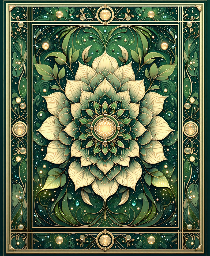 Intricate Emerald Floral Mandala Design Rug