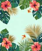 Tropical Hibiscus Palm Leaf Pattern Rug