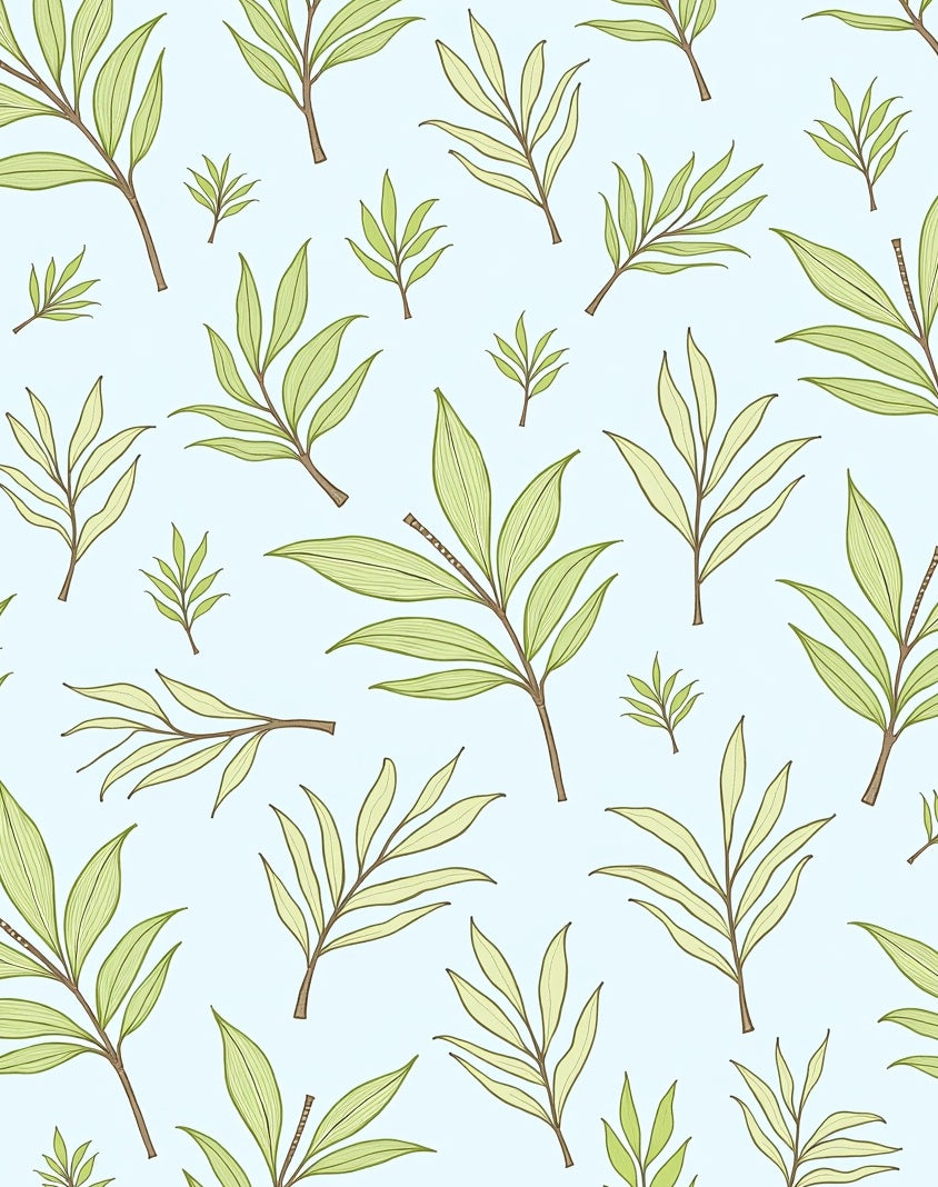 Light Green Leafy Branch Pattern Rug
