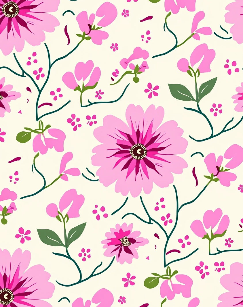 Whimsical Pink Floral Branch Pattern Rug