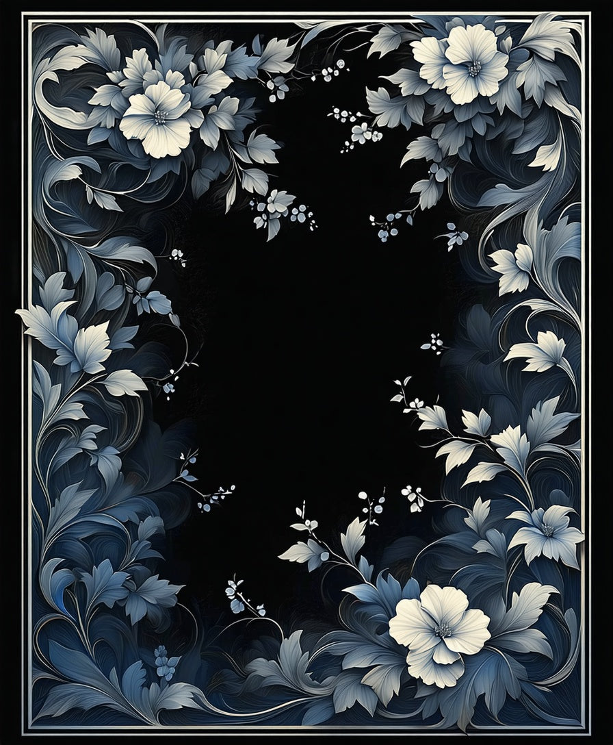 Dark Elegant Floral Scroll Pattern Rug