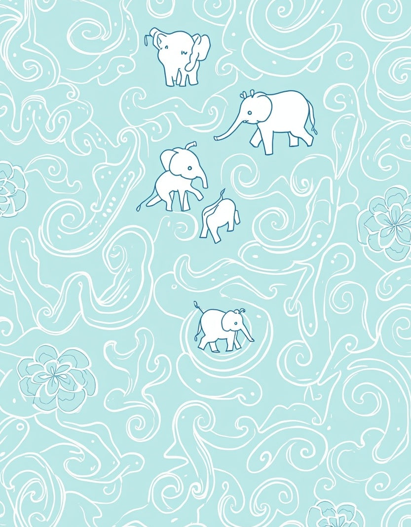 Whimsical Elephant Swirl Pattern Design Rug