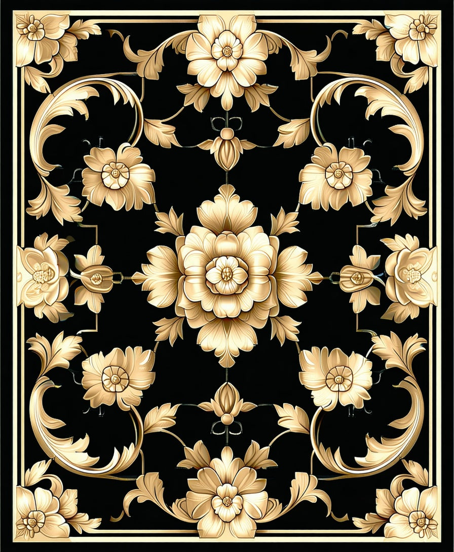 Golden Floral Scrollwork Pattern Rug