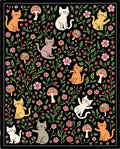 Whimsical Cat and Mushroom Garden Print Rug