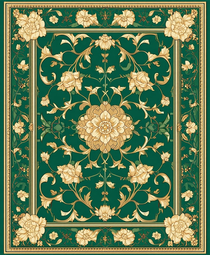 Emerald Gold Floral Medallion Rug