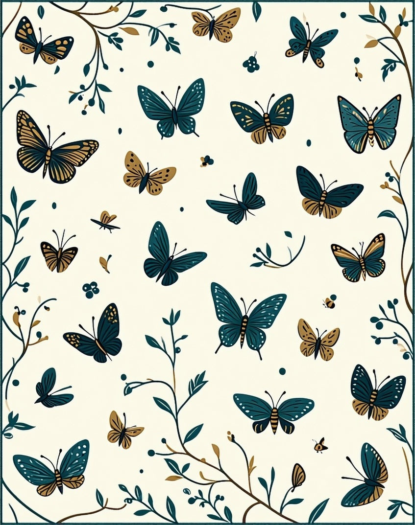 Whimsical Butterflies Floral Branch Design Rug
