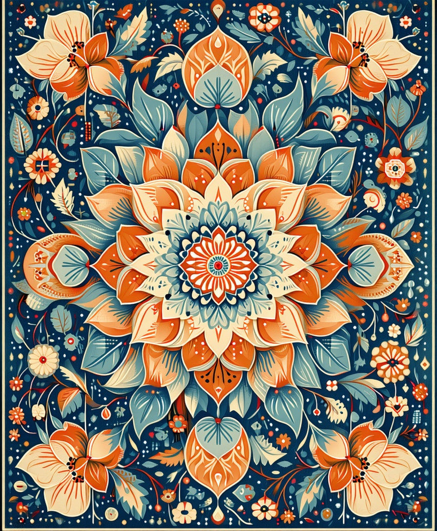 Intricate Floral Mandala Art Rug