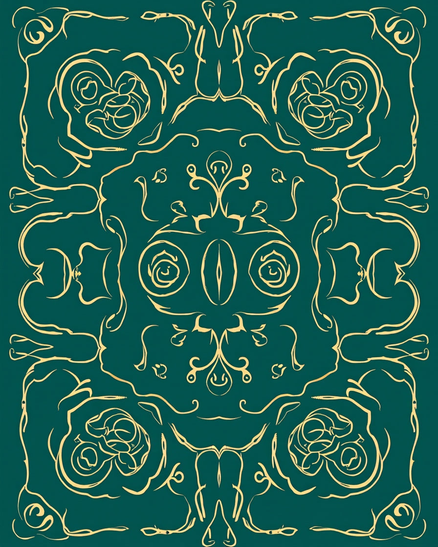 Emerald Gold Ornate Floral Swirl Rug