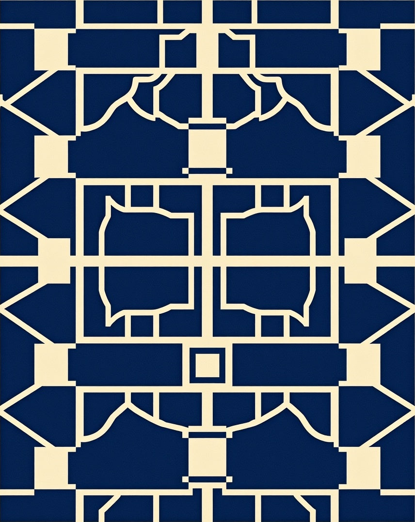 Deep Blue Geometric Garden Lattice Rug
