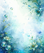 Aqua Floral Water Droplet Design Rug