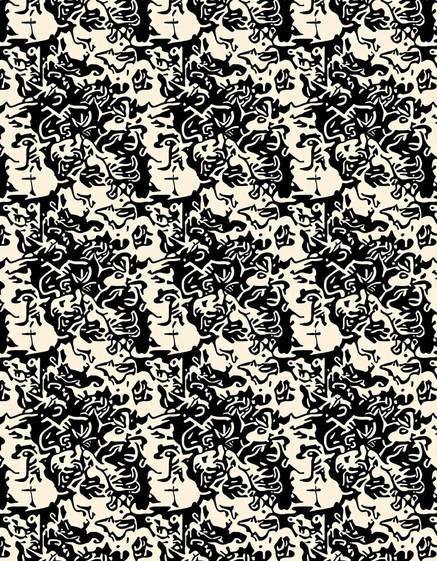 Abstract Black Cream Textured Design Rug
