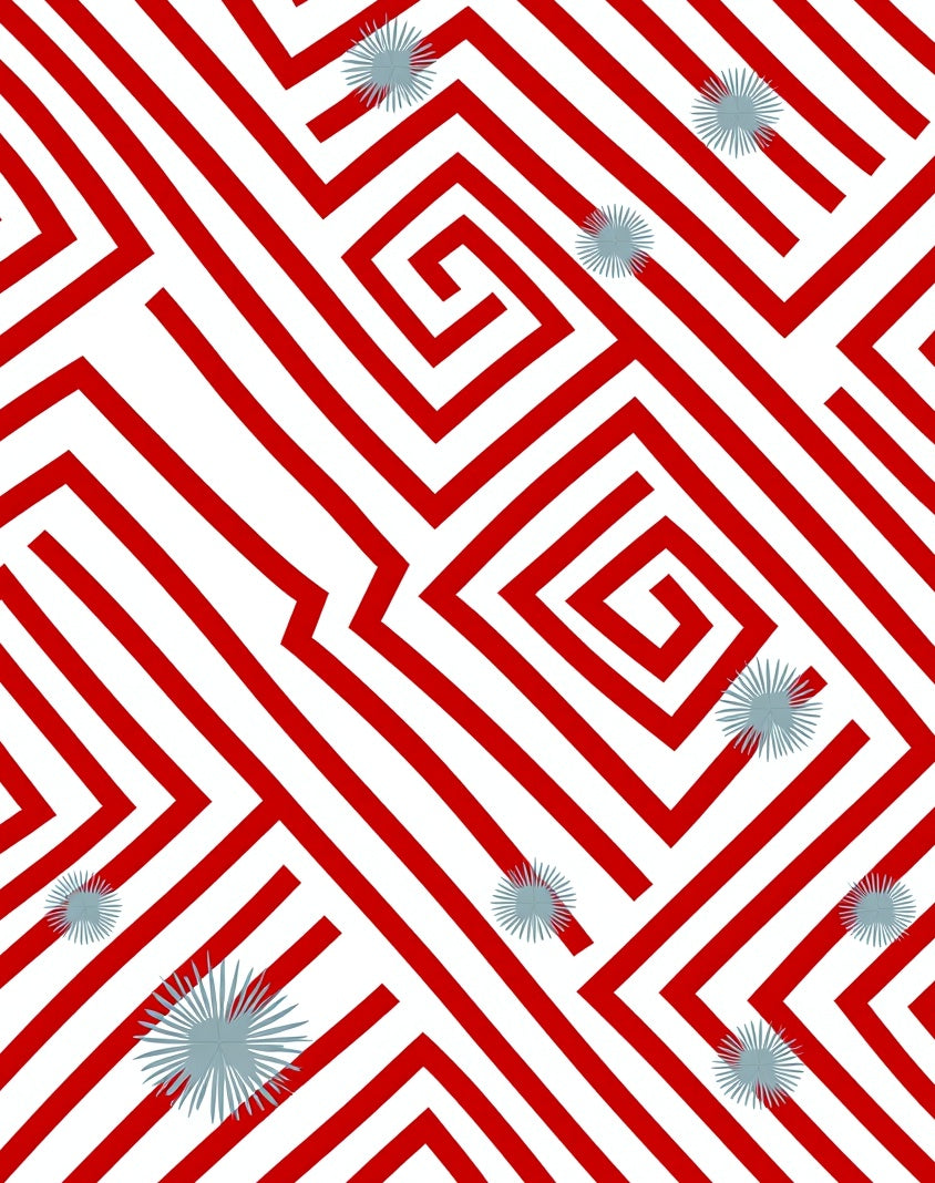 Red Labyrinth Starburst Rug