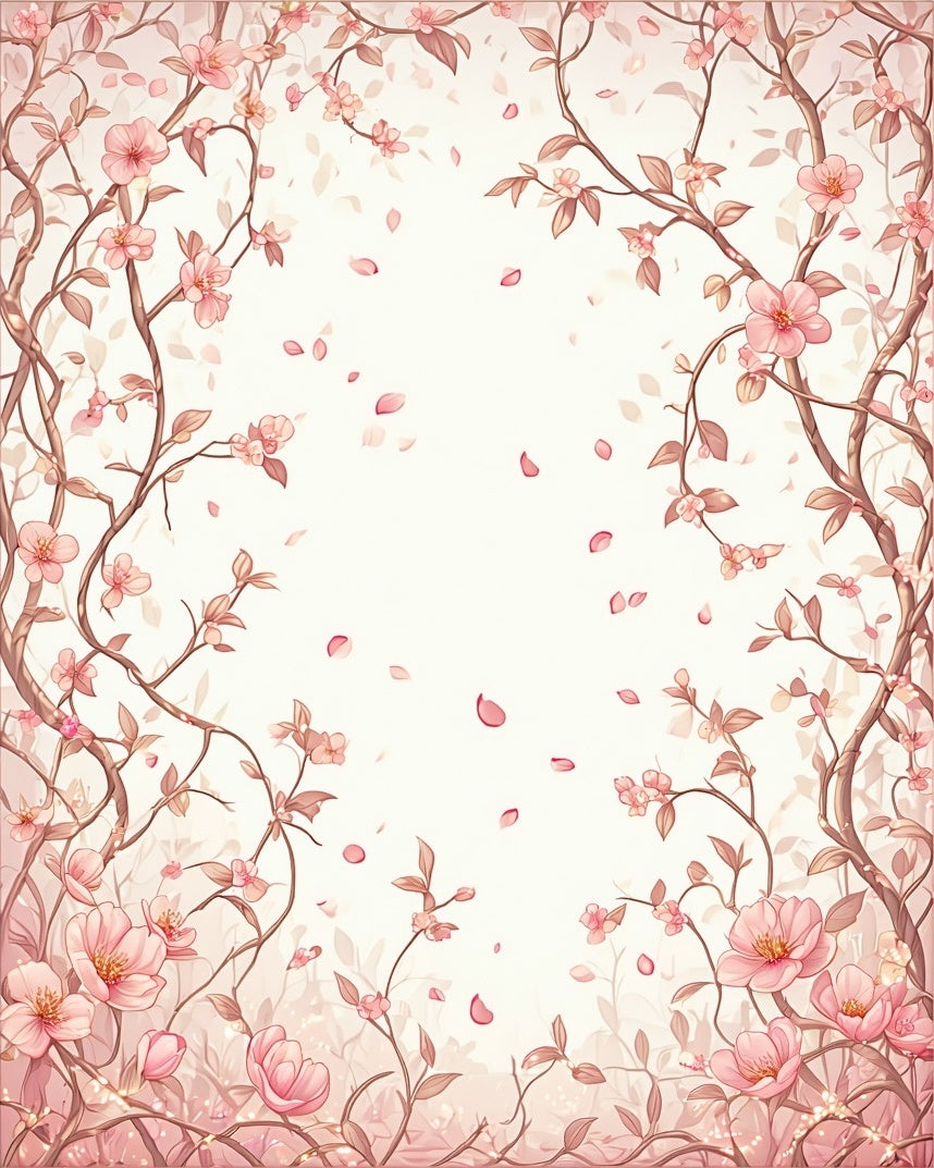 Delicate Pink Blossom Branch Pattern Rug