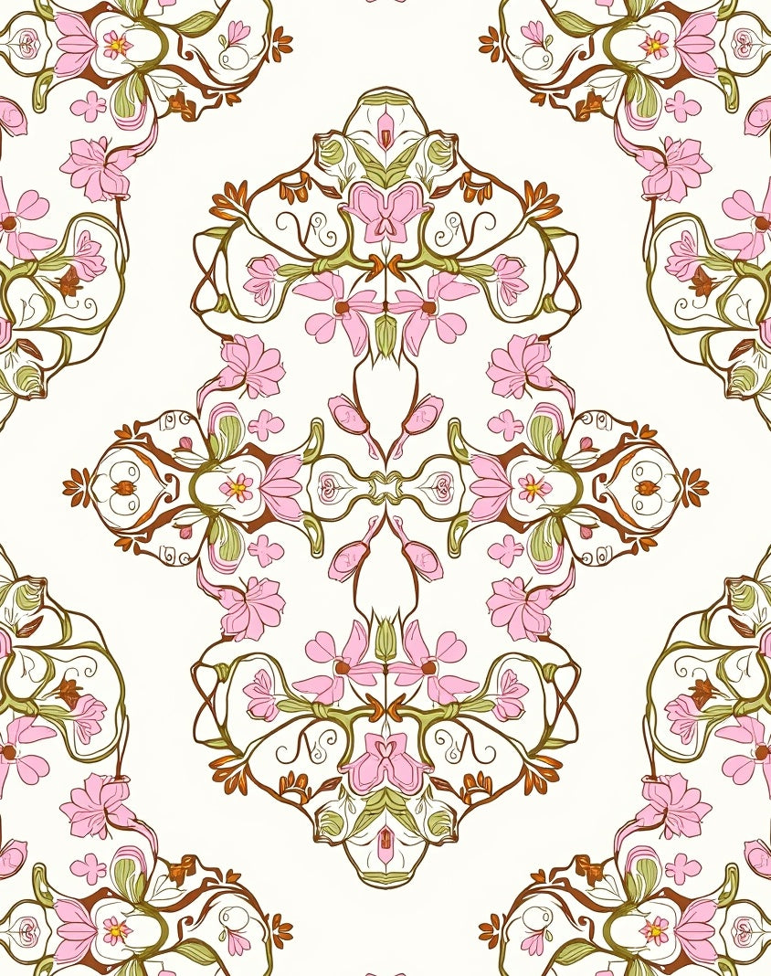 Floral Art Nouveau Pink Ornament Rug