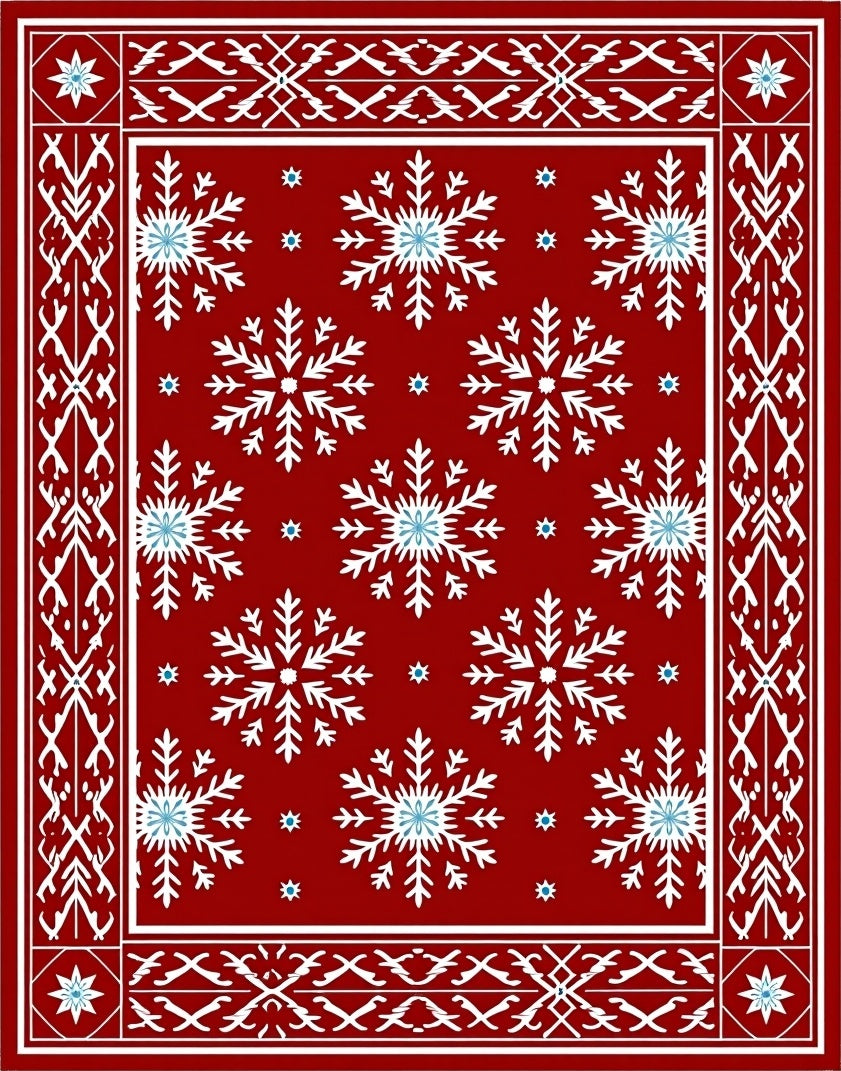Red Snowflake Festive Border Rug