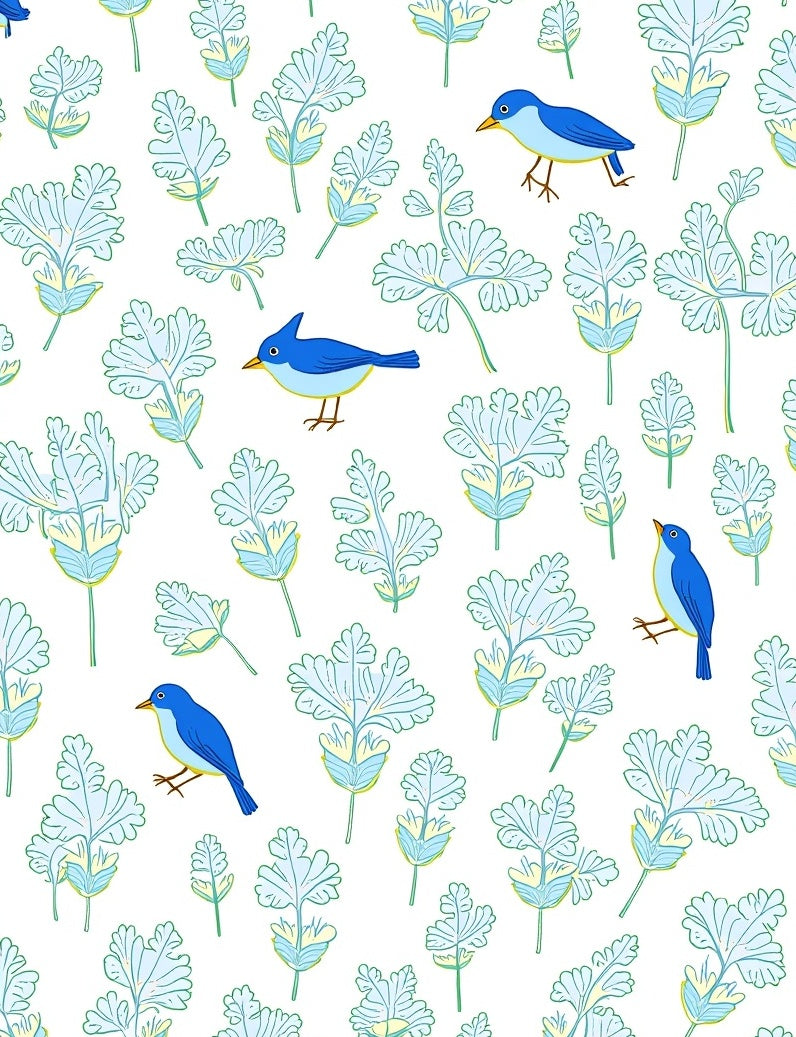 Blue Birds Among Delicate Greenery Rug