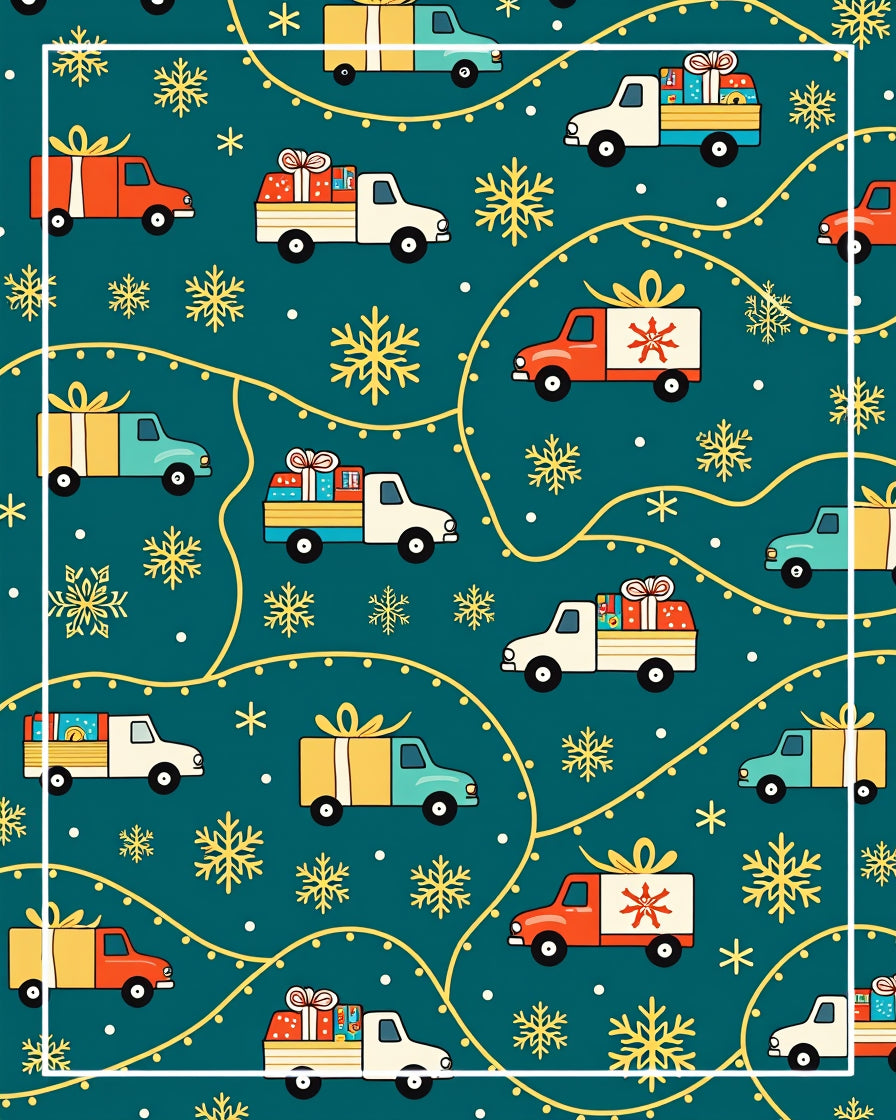 Holiday Trucks With Presents Snowflakes Rug