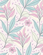 Pastel Petal And Leaf Pattern Rug