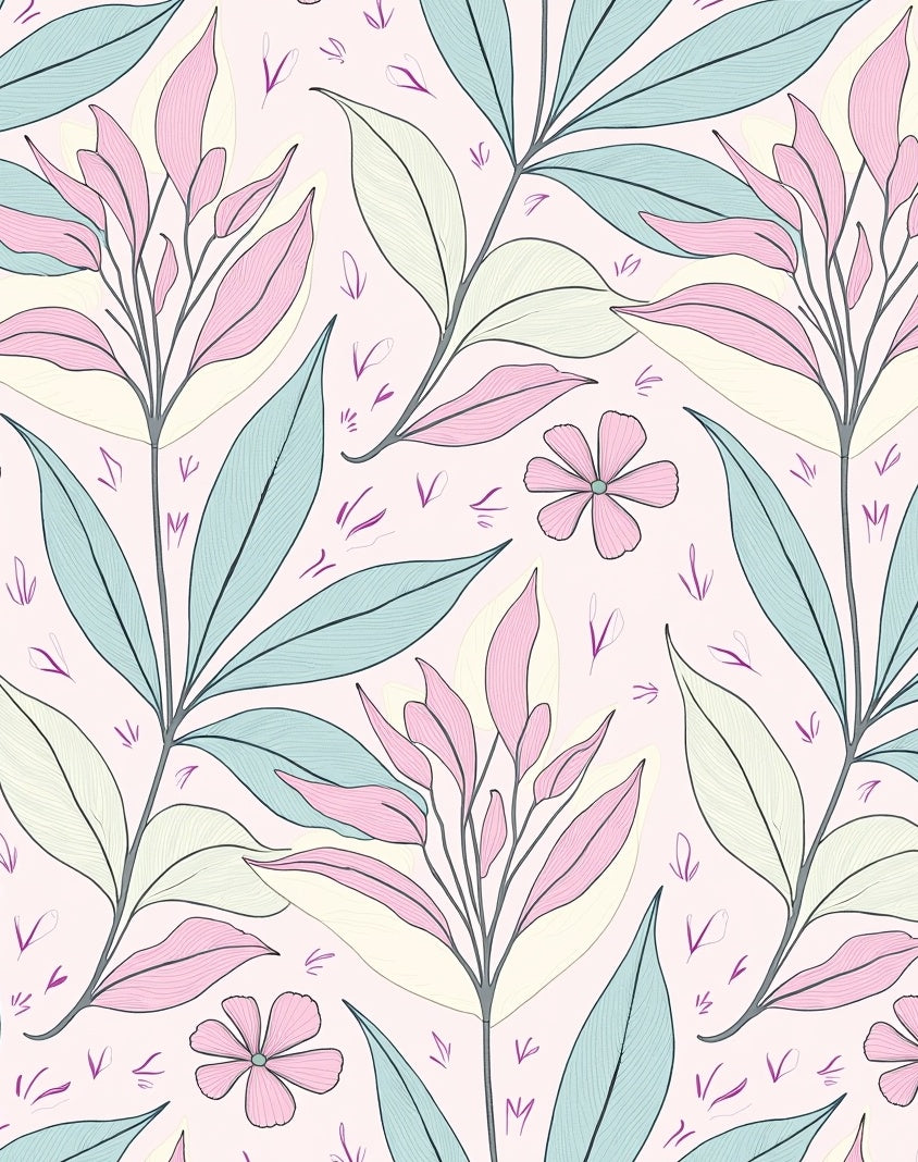 Pastel Petal And Leaf Pattern Rug