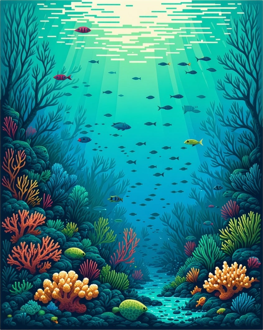 Underwater Coral Reef Life Pattern Rug