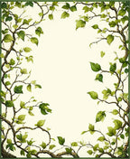 Vining Green Leaves Border Design Rug