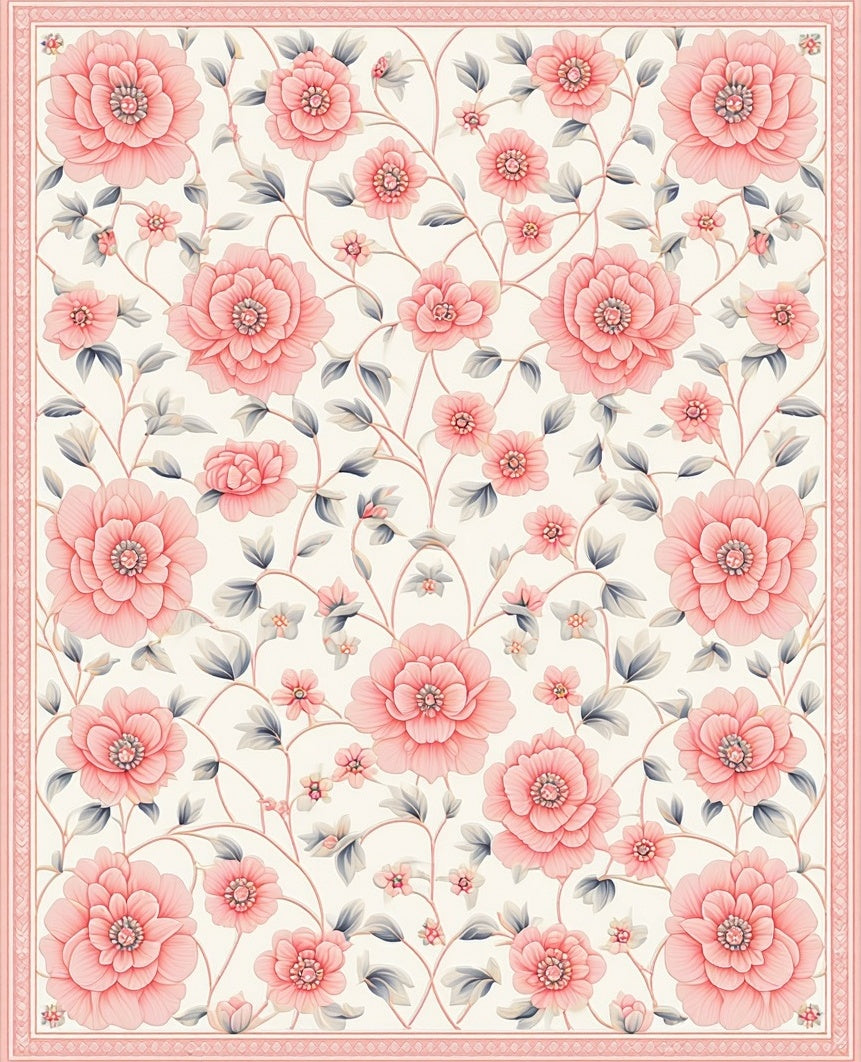 Pink Floral Vines Art Rug