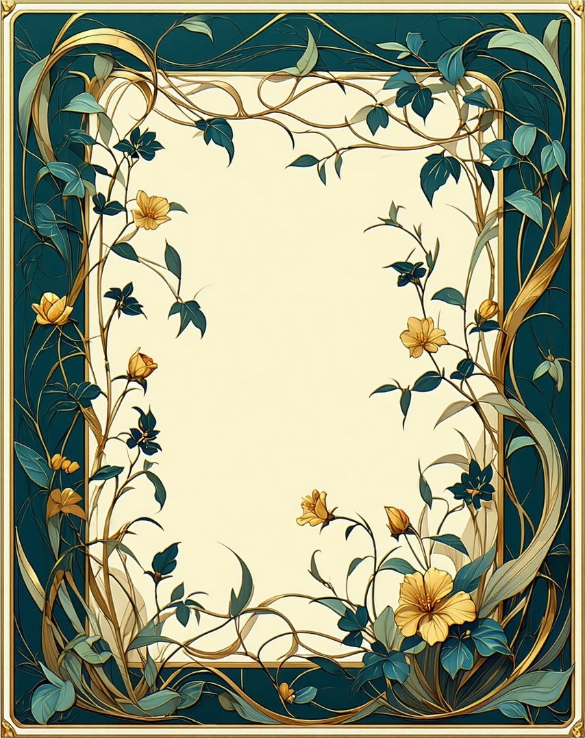 Floral Vines with Teal Gold Border Rug