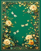 Green Floral Dragonflies Art Rug