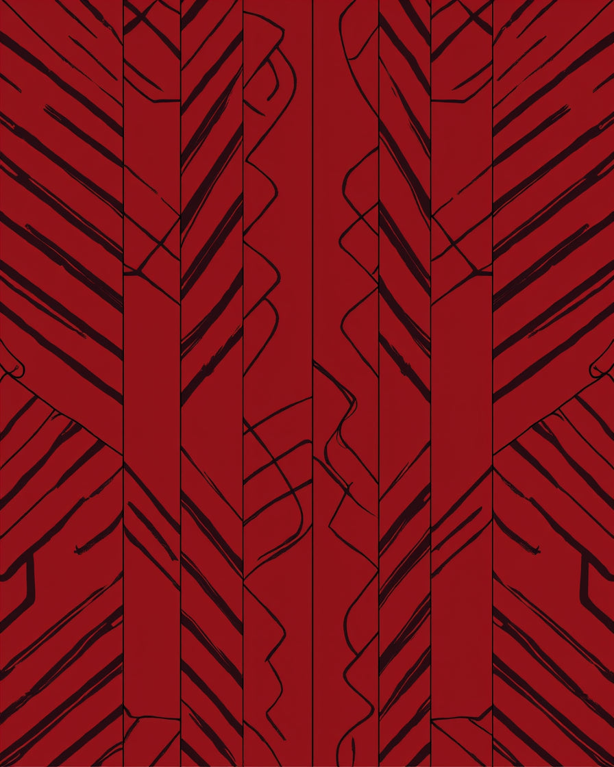 Deep Red Scripted Stripe Pattern Rug