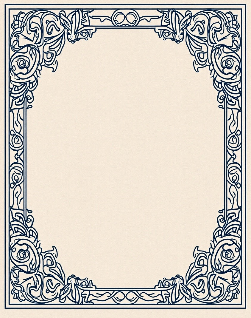 Ornate Blue Vine Scroll Border Design Rug