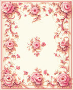Pink Floral Border with Delicate Blossoms Rug