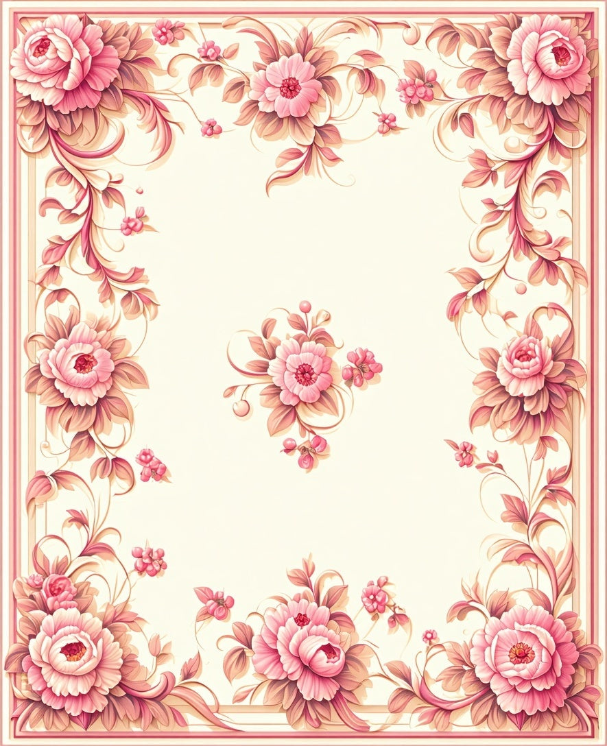 Pink Floral Border with Delicate Blossoms Rug