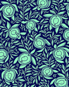 Dark Navy Mint Fruit And Leaf Pattern Rug