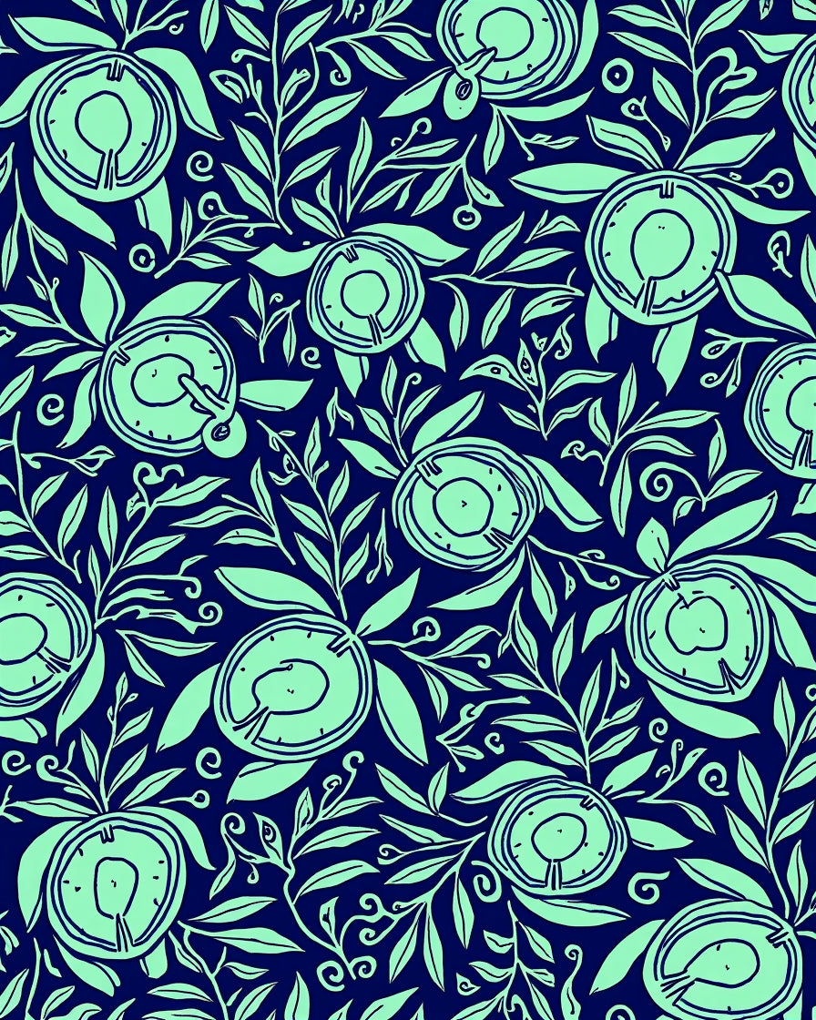 Dark Navy Mint Fruit And Leaf Pattern Rug