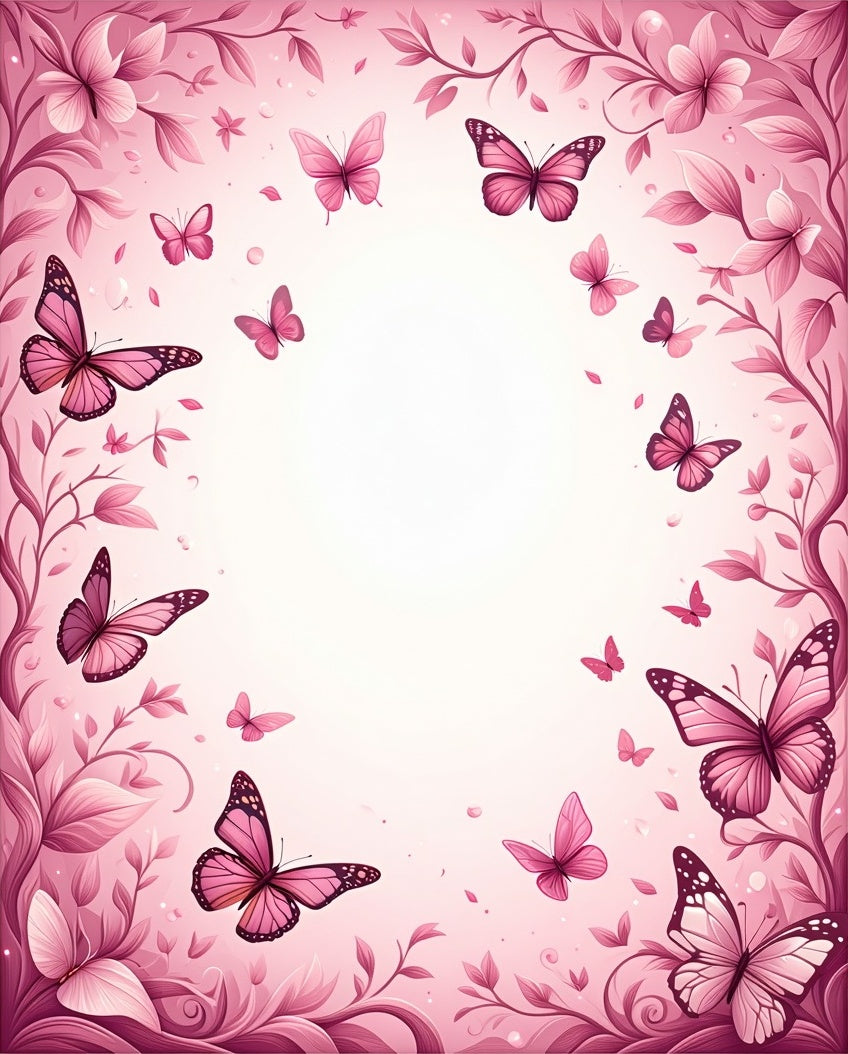 Whimsical Pink Butterfly Floral Design Rug
