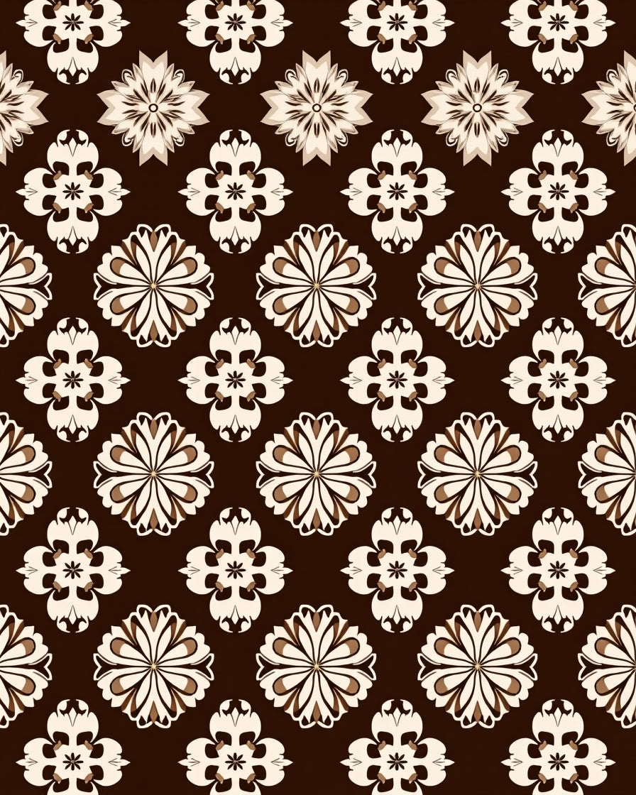 Floral Motif Brown Cream Geometric Pattern Rug