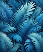 Deep Blue Tropical Leaf Pattern Rug