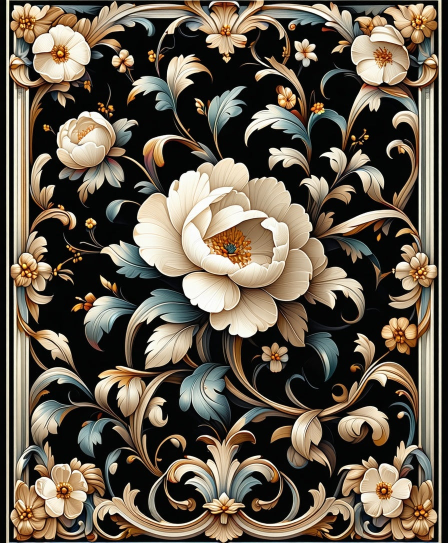 Ornate Floral Scrollwork Pattern Rug