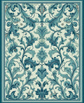 Classic Teal Floral Scroll Pattern Rug