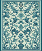 Classic Teal Floral Scroll Pattern Rug