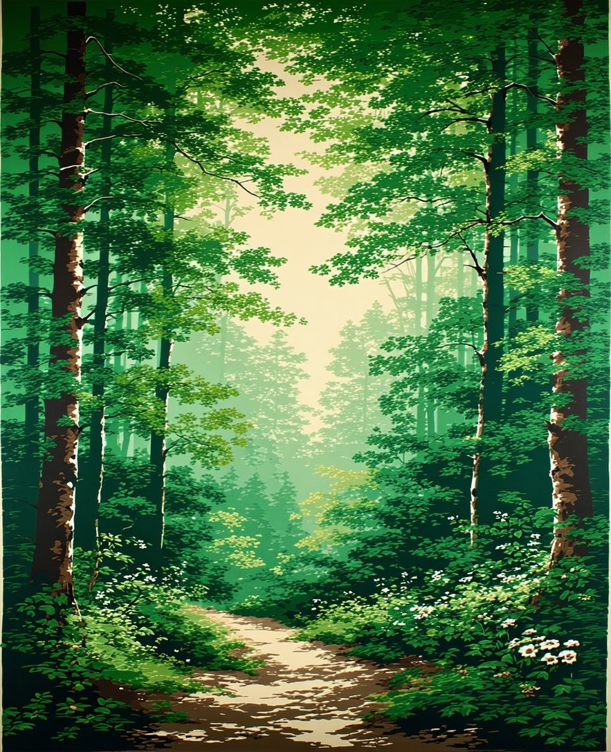 Lush Forest Path Vibrant Green Design Rug
