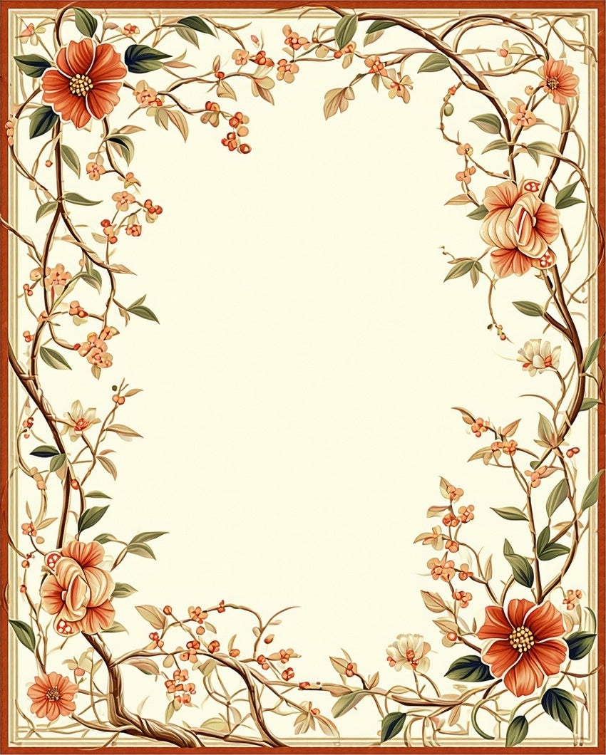 Floral Vine Ornate Border Design Rug