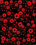 Red Poppy Black Cat Floral Pattern Rug
