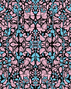Pink and Blue Floral Symmetry Pattern Rug