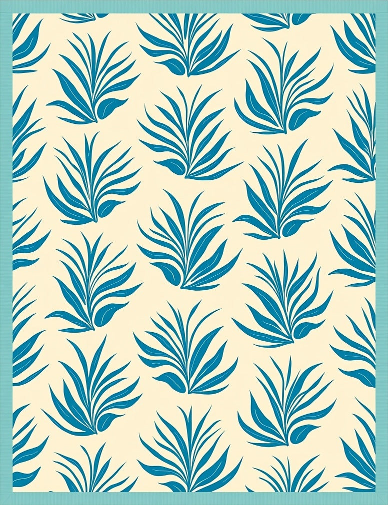 Teal Leafy Bush Cream Repeat Rug